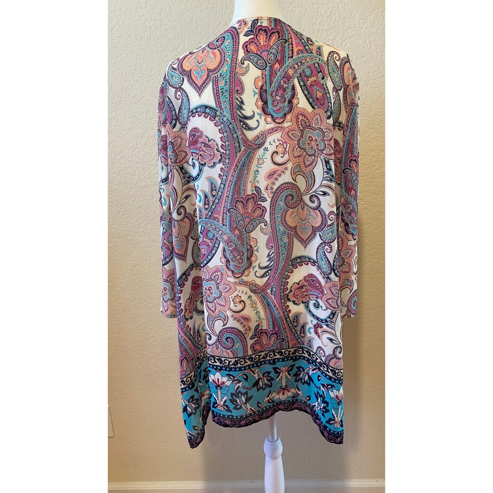 Susan Graver Women's Kimono Cardigan 1X Paisley Boho Beach Resort Festival - Picture 6 of 10